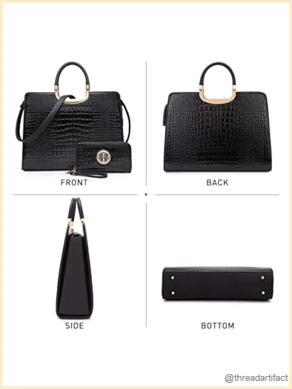 Vegan PU Croco Textured Satchel Purse with Matching Wristlet